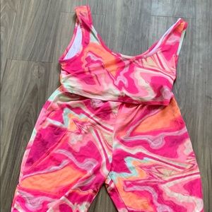 Marble Cropped Tank Top biker short set